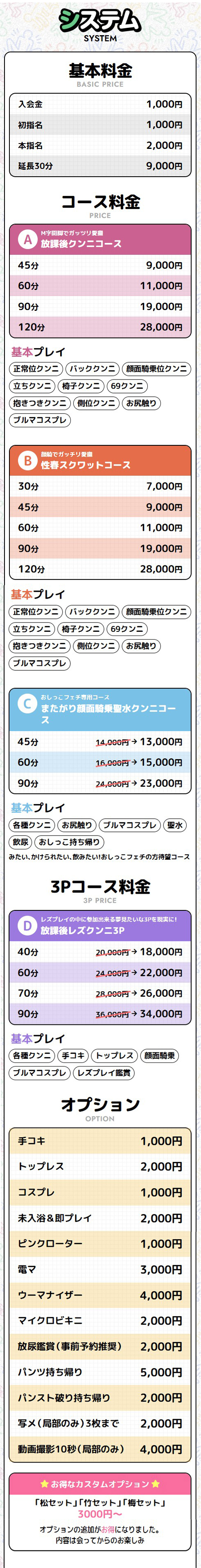 性春放課後スクワット 渋谷編の料金システム